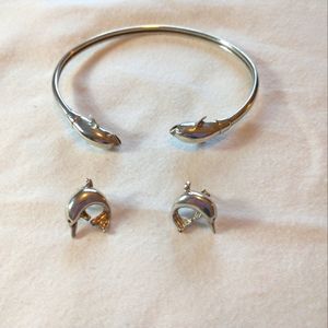 Hawaiian Sterling Silver Dolphin Bracelet and Earrings